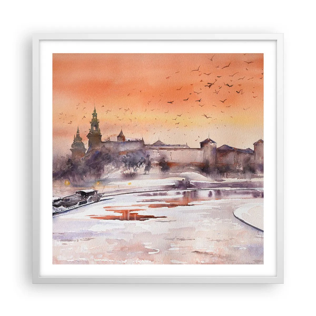 Plakat i hvid ramme - Kongelig solnedgang - 60x60 cm