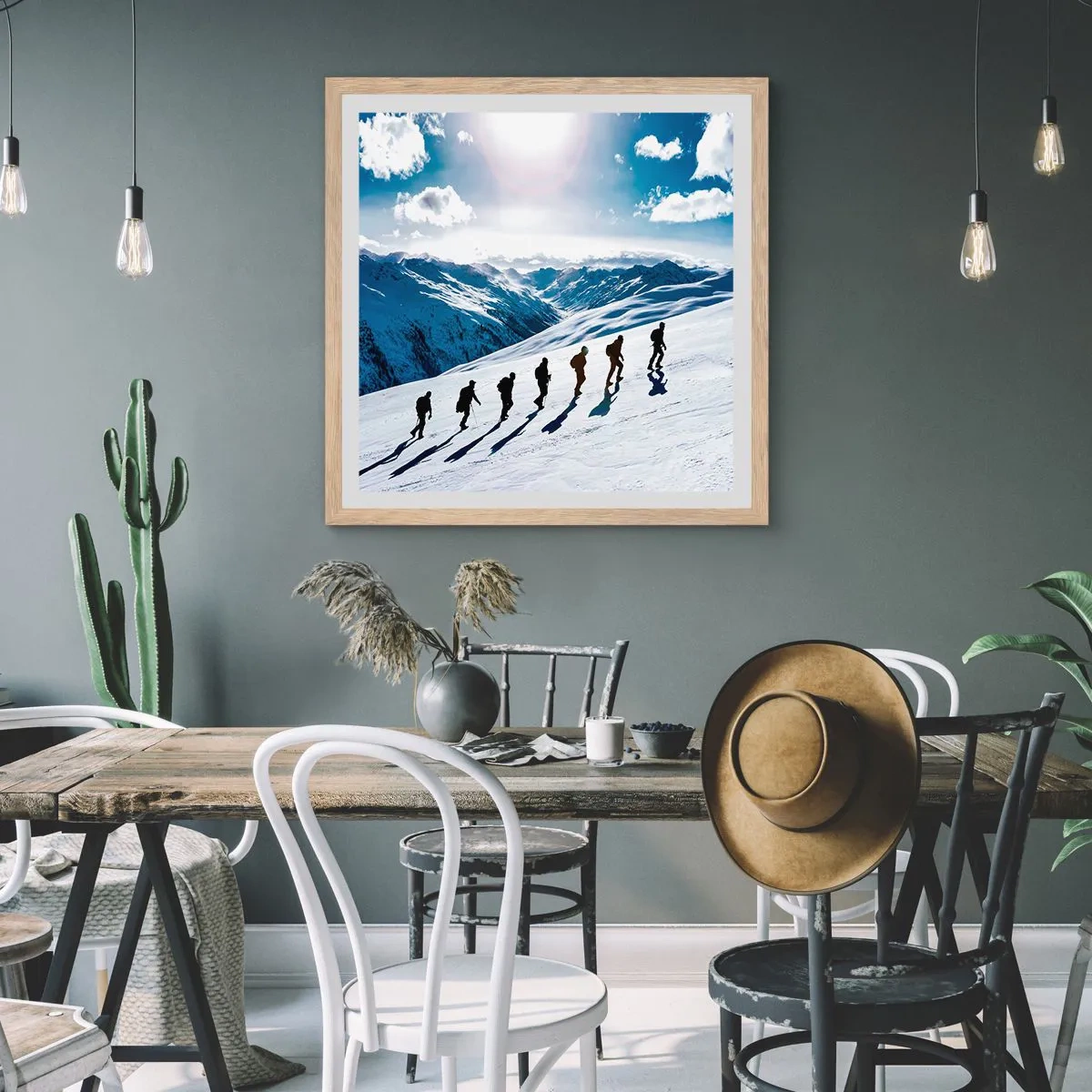 Plakat i ramme af lyst egetræ - Det vindende hold - 30x30 cm