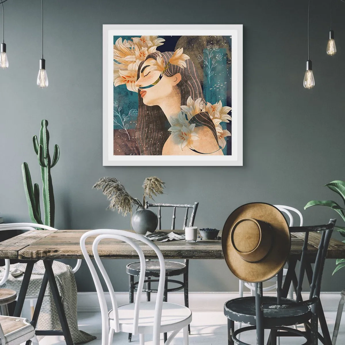 Plakat i hvid ramme - Eventyret om prinsessen med liljerne - 30x30 cm