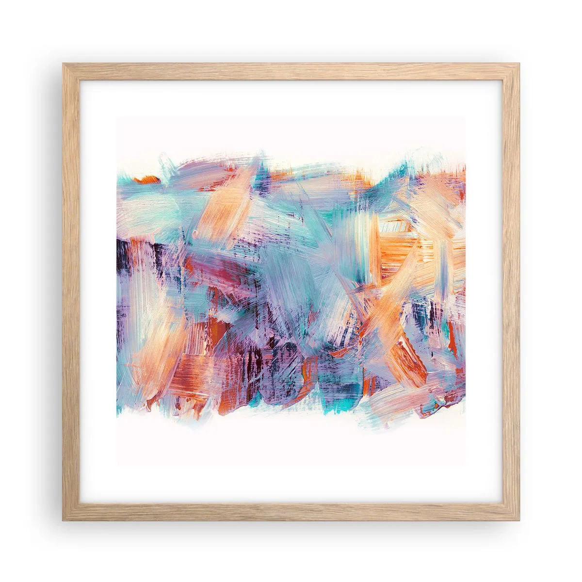 Plakat i ramme af lyst egetræ - Farverigt rod - 40x40 cm