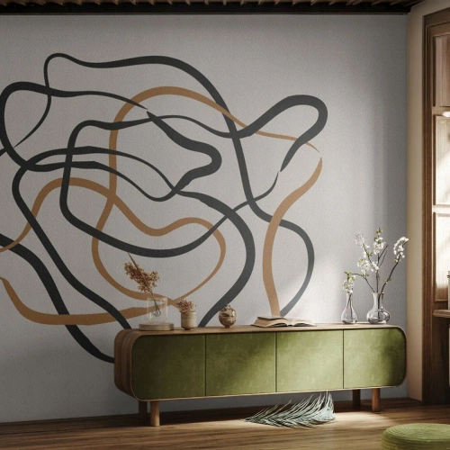 Fototapet Standard Eco - Abstrakte linjer i sort og brunt på en beige baggrund - 100x70cm - Alt er gået galt - Moderne vægdekoration til stue og soveværelse ARTTOR