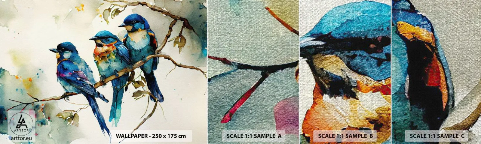 Prøve Fototapet Premium Canvas - Er han fornærmet? - Fugle, Natur, Akvarel - 100x30 cm