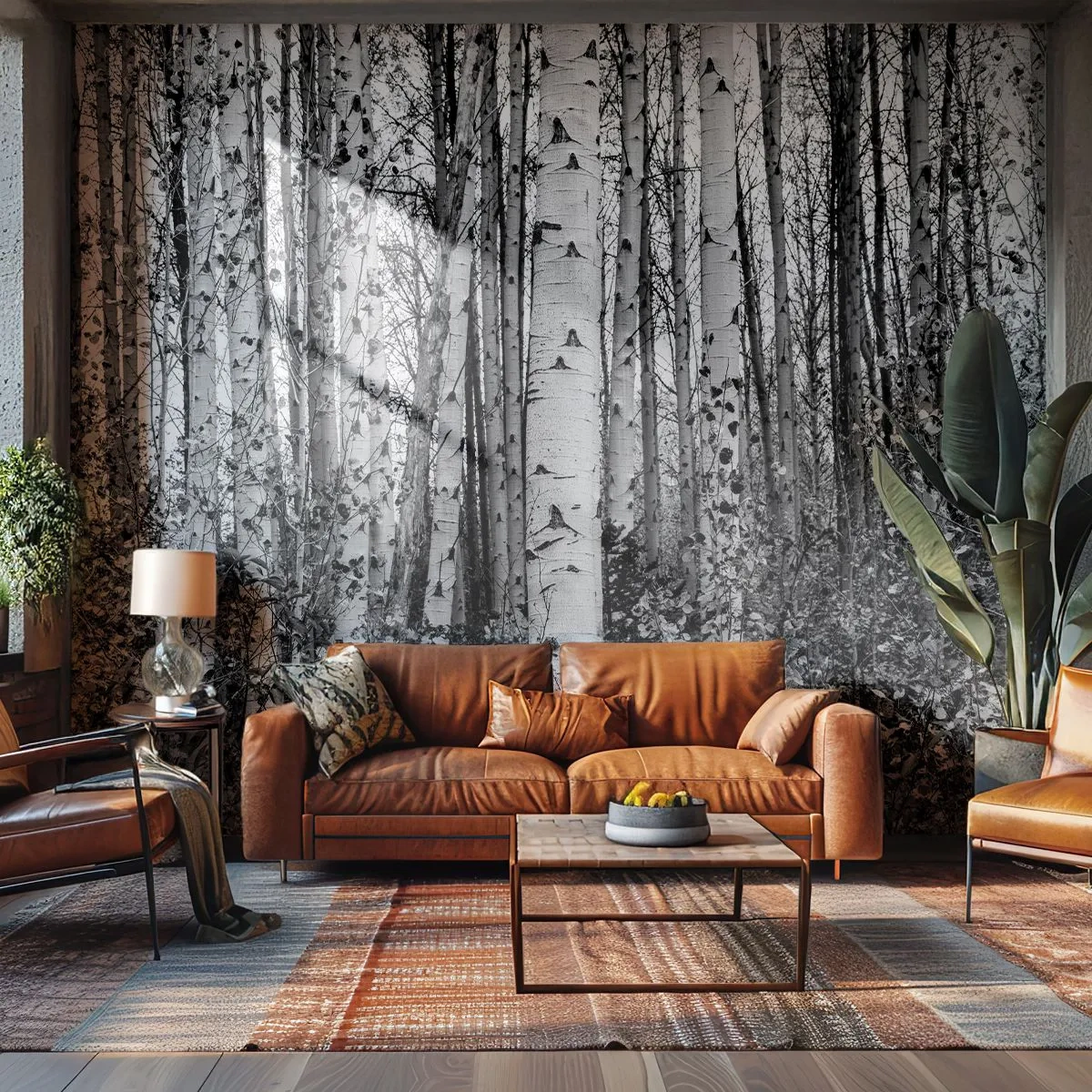 Fototapet Premium Canvas - Kolonnade af birk - Skov, Birk, Natur - 250x175 cm