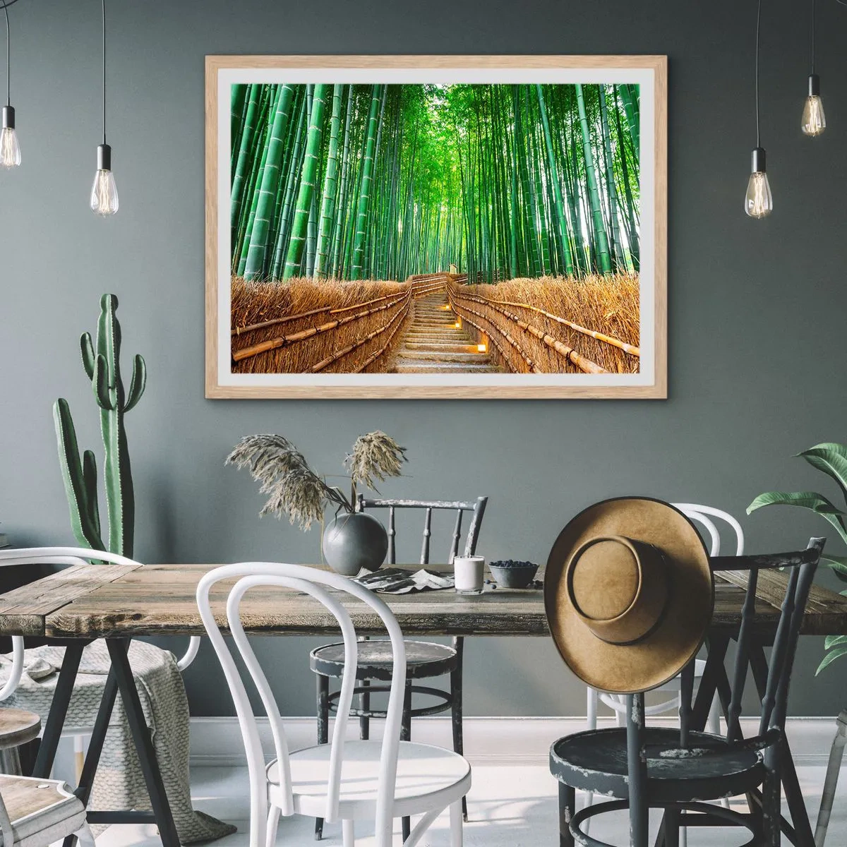 Plakat i ramme af lyst egetræ - Essensen af den asiatiske natur - 70x50 cm