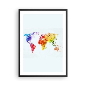 Plakat i sort ramme - Farverigt akvarel verdenskort - 50x70cm - Alle verdens farver - Moderne vægdekoration til stue og soveværelse ARTTOR