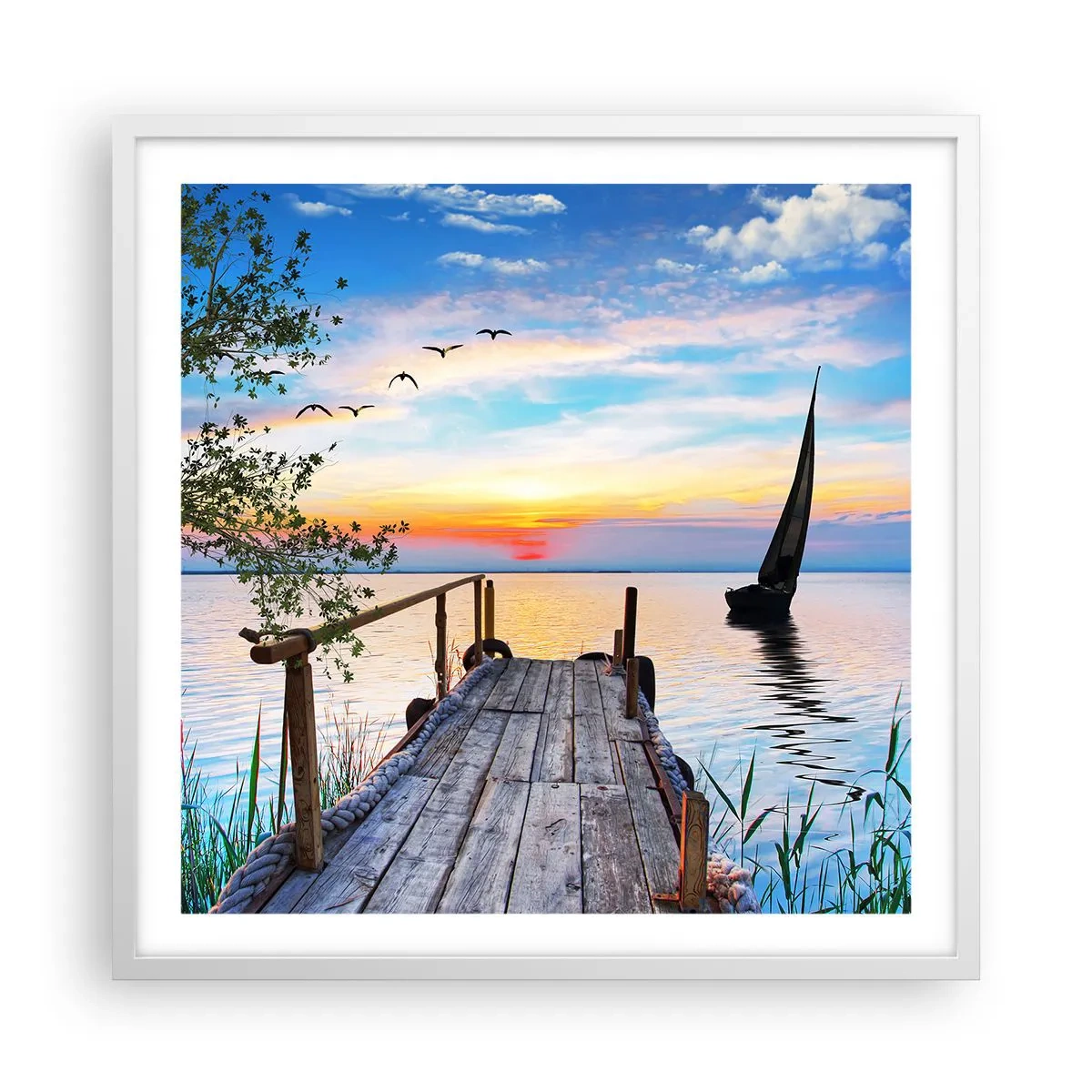 Plakat i hvid ramme - Godaften - 60x60 cm