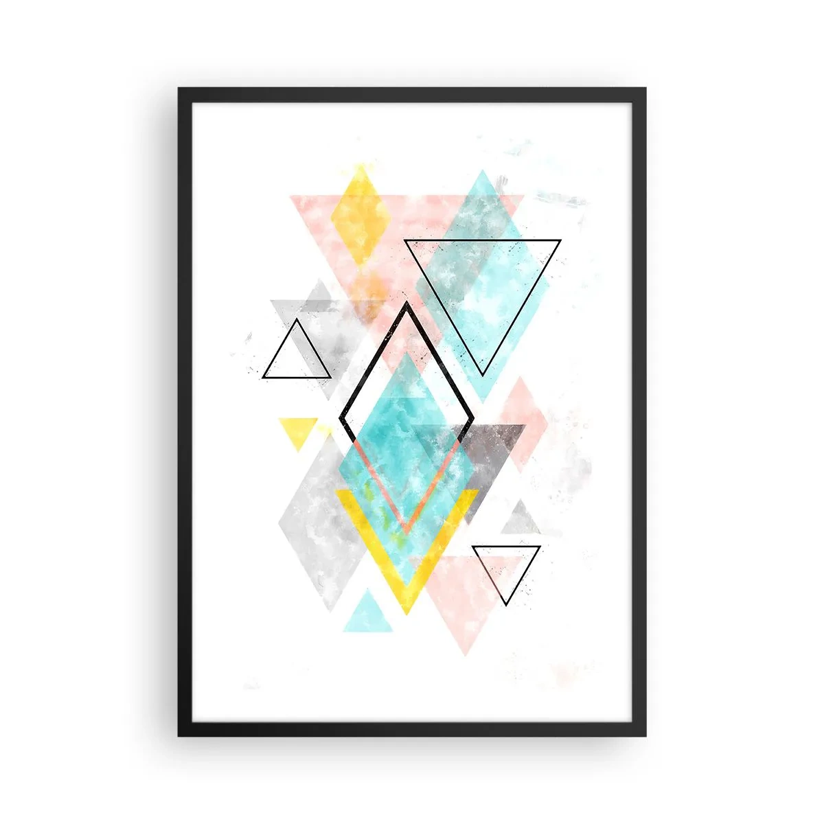 Plakat i sort ramme - En farverig komposition af geometriske former på en hvid baggrund - 50x70cm - Geometrisk leg - Moderne vægdekoration til stue og soveværelse ARTTOR