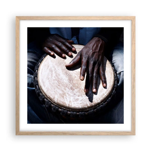 Plakat i ramme af lyst egetræ - Lev i takt med din rytme - 50x50 cm