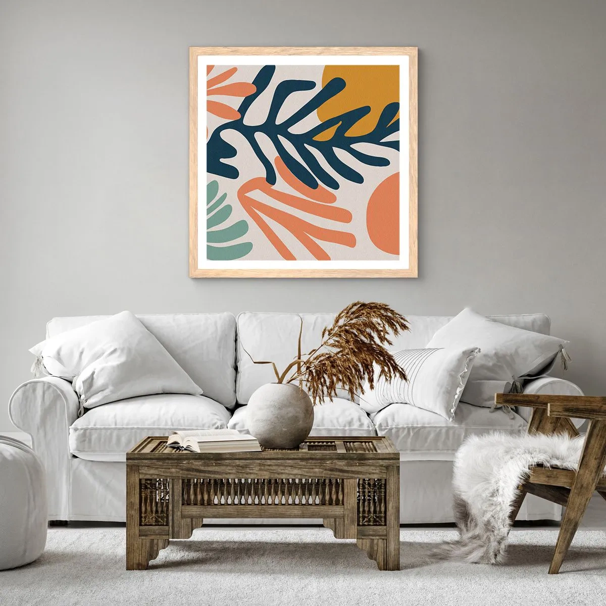 Plakat i ramme af lyst egetræ - Koralhav - 40x40 cm
