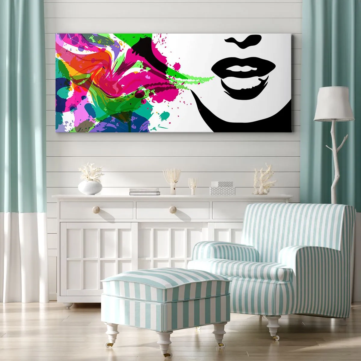 Lærredstryk - Billede på lærred - En historie i alle regnbuens farver - 120x50 cm