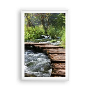 Plakat i hvid ramme - Over en skummende kaskade - 61x91 cm