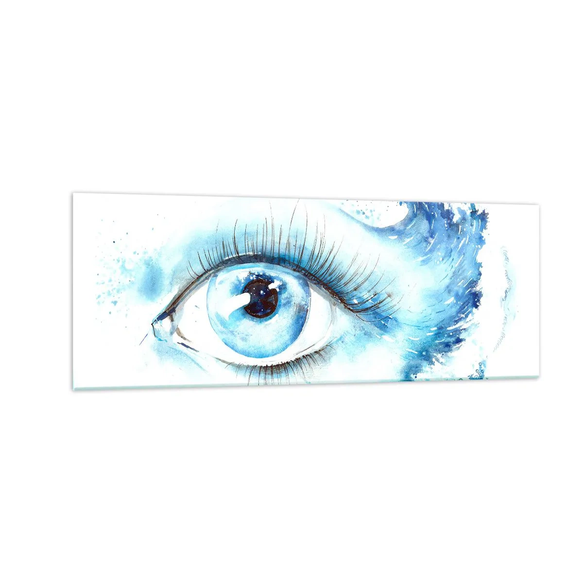 Billede på glas - Fordyb dig i det blå i dit blik - 140x50 cm
