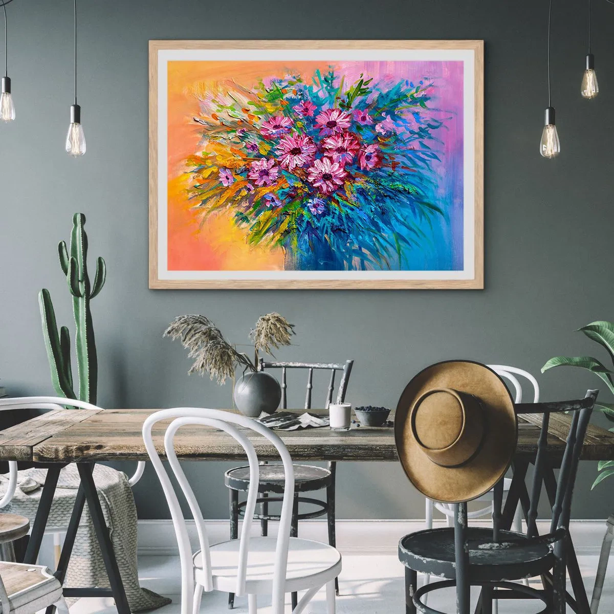 Plakat i ramme af lyst egetræ - Livets energi - 70x50 cm