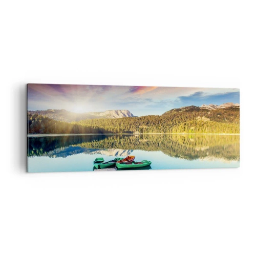 Lærredstryk - Billede på lærred - Over vand så glat som et spejl - 140x50 cm