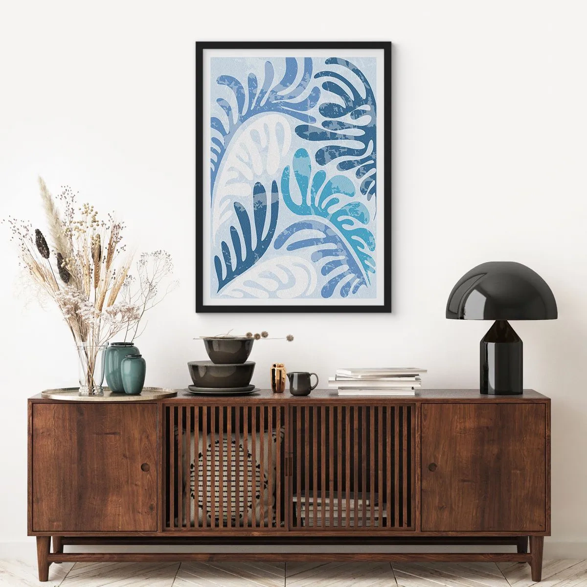 Plakat i sort ramme - Blå bregner - 30x40 cm