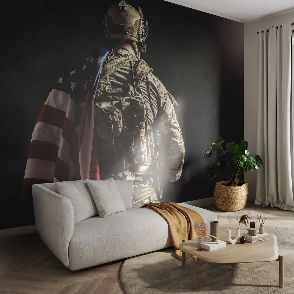 Fototapet Selvklæbende Deluxe Sticker - Det er grunden til, at - Soldat, Amerikansk Flag, Kommando - 250x175 cm