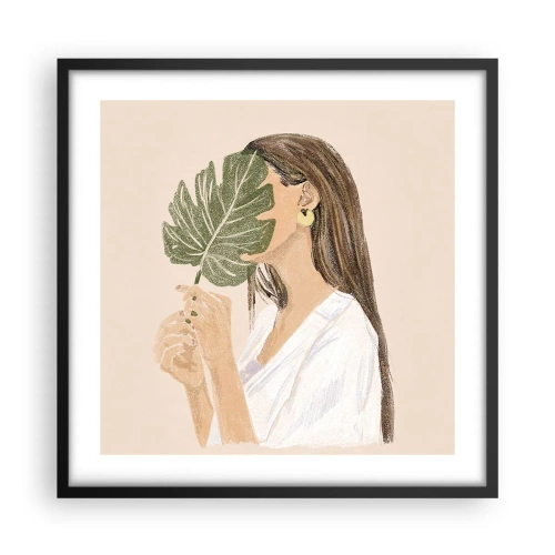 Plakat i sort ramme - Mystisk portræt med en vifte - 50x50 cm