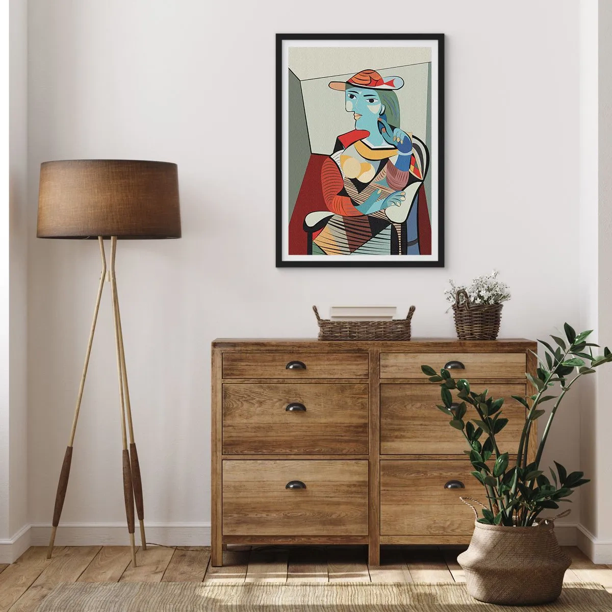 Plakat i sort ramme - Kubistisk portræt af en kvinde med hat - 50x70cm - Gennem Picassos øjne - Moderne vægdekoration til stue og soveværelse ARTTOR