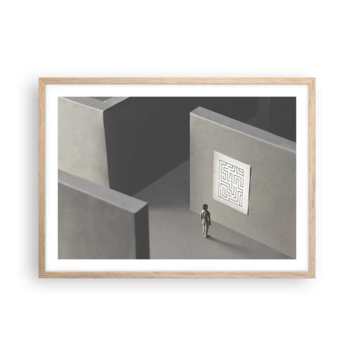 Plakat i ramme af lyst egetræ - Men hvor er jeg? - 70x50 cm