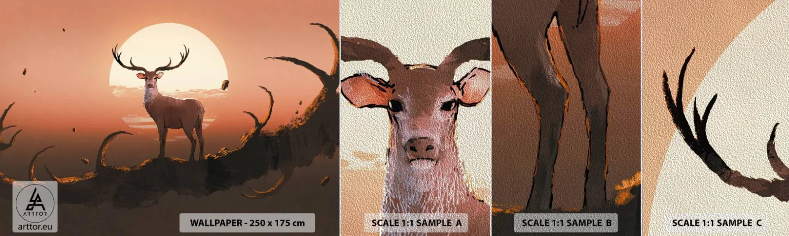 Prøve Fototapet Premium Sand - Denne aften er ikke som alle andre - Abstraktion, Hjort, Stykke - 100x30 cm
