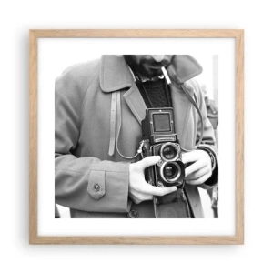 Plakat i ramme af lyst egetræ - I retro stil - 40x40 cm