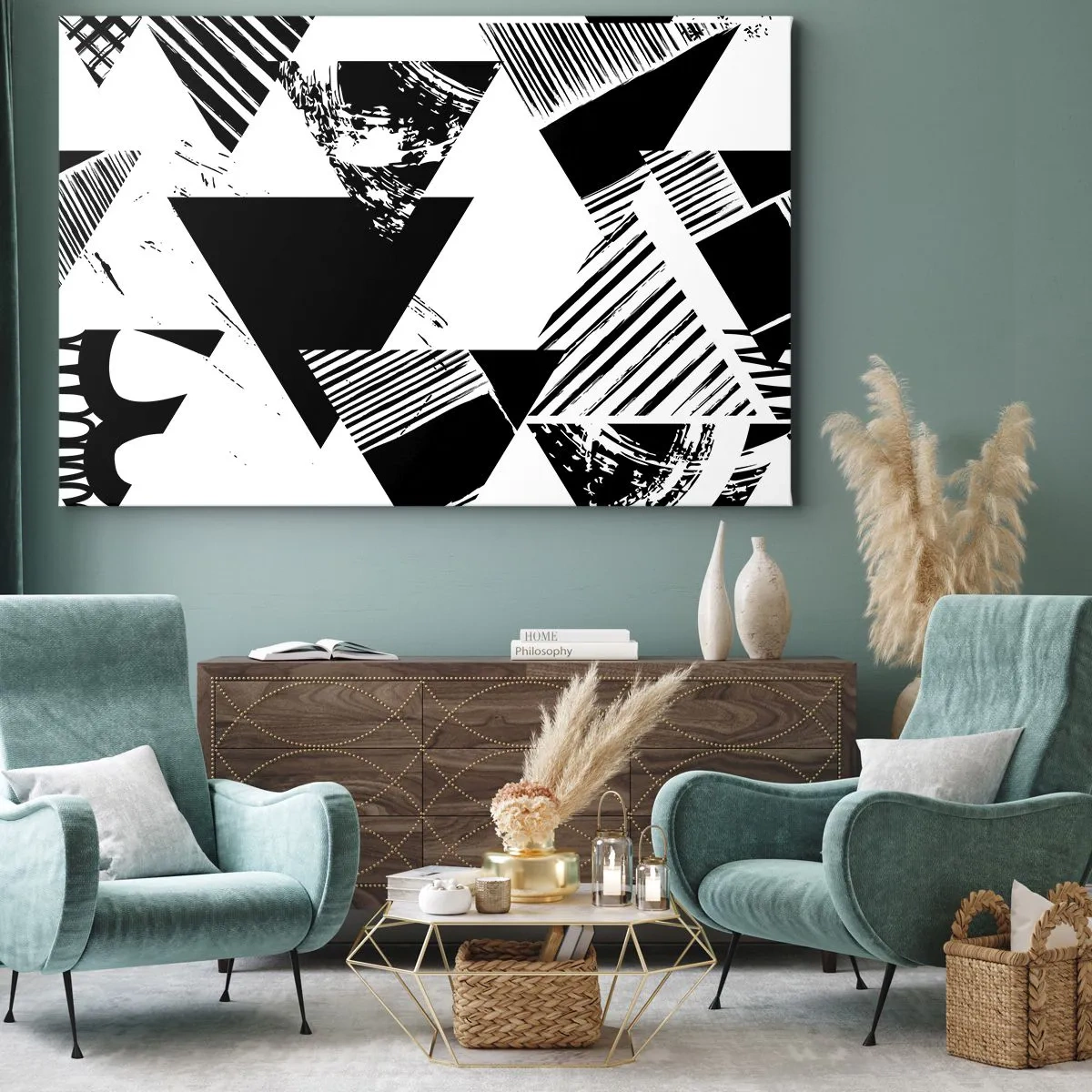 Lærredstryk - Billede på lærred - Regn af trekanter - 120x80 cm
