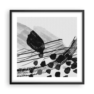 Plakat i sort ramme - Sort og hvid organisk abstraktion - 50x50 cm