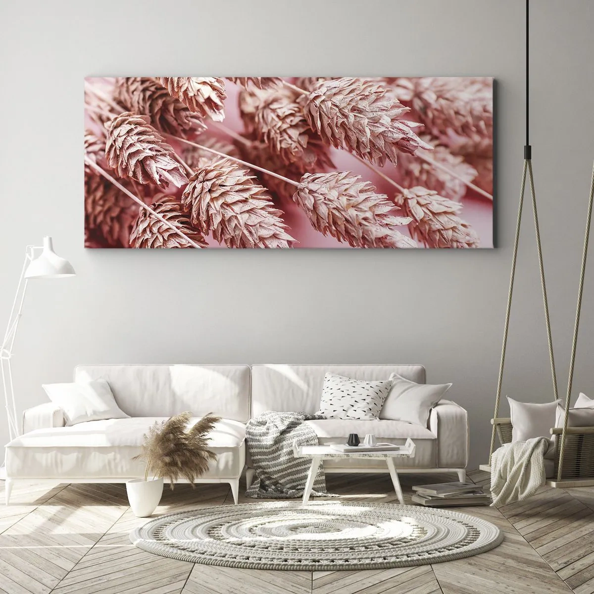 Lærredstryk - Billede på lærred - Blomsterkaskade i lyserødt - 100x40 cm