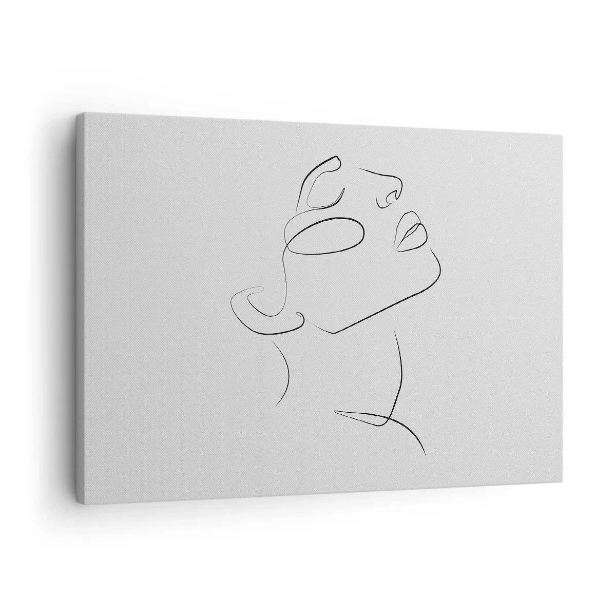 Lærredstryk - Billede på lærred - En minimalistisk skitse af en kvindes ansigt i profil. - 70x50cm - En drømmes slyngninger - Moderne vægdekoration til stue og soveværelse ARTTOR