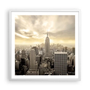 Plakat i hvid ramme - New York vævet af grå - 60x60 cm