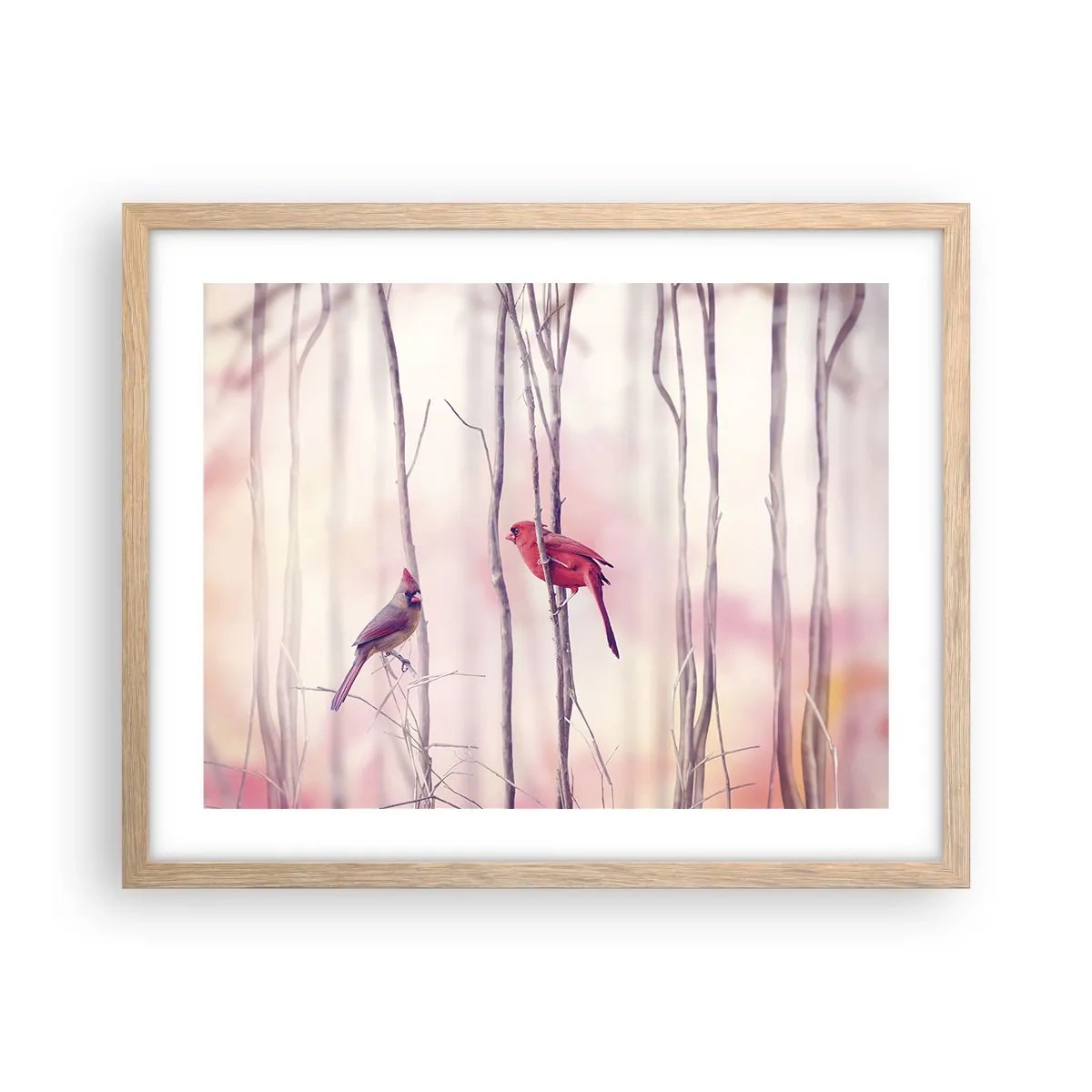 Plakat i ramme af lyst egetræ - Fortællingen om den lyserøde skov - 50x40 cm