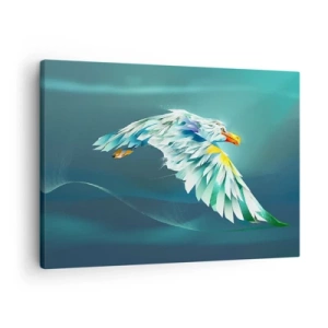 Lærredstryk - Billede på lærred - Abstrakt ørn i flugt mod en turkis himmel - 70x50cm - Den ørnelignende kraft i din flugt - Moderne vægdekoration til stue og soveværelse ARTTOR