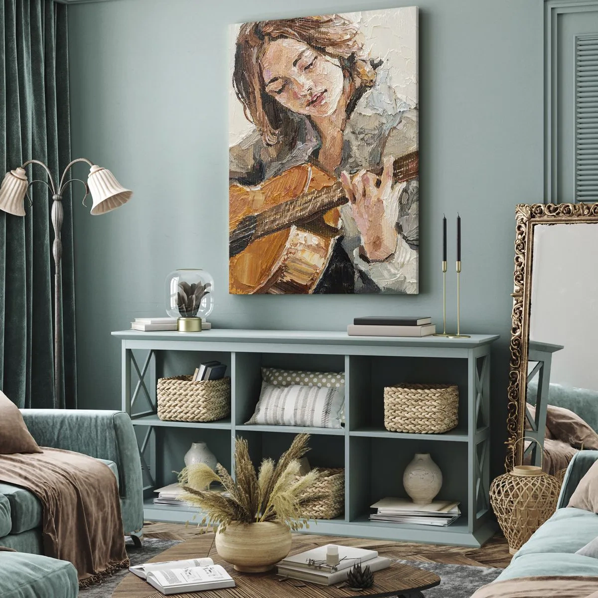 Lærredstryk - Billede på lærred - Koncert for guitar og et pigehjerte - 50x70 cm