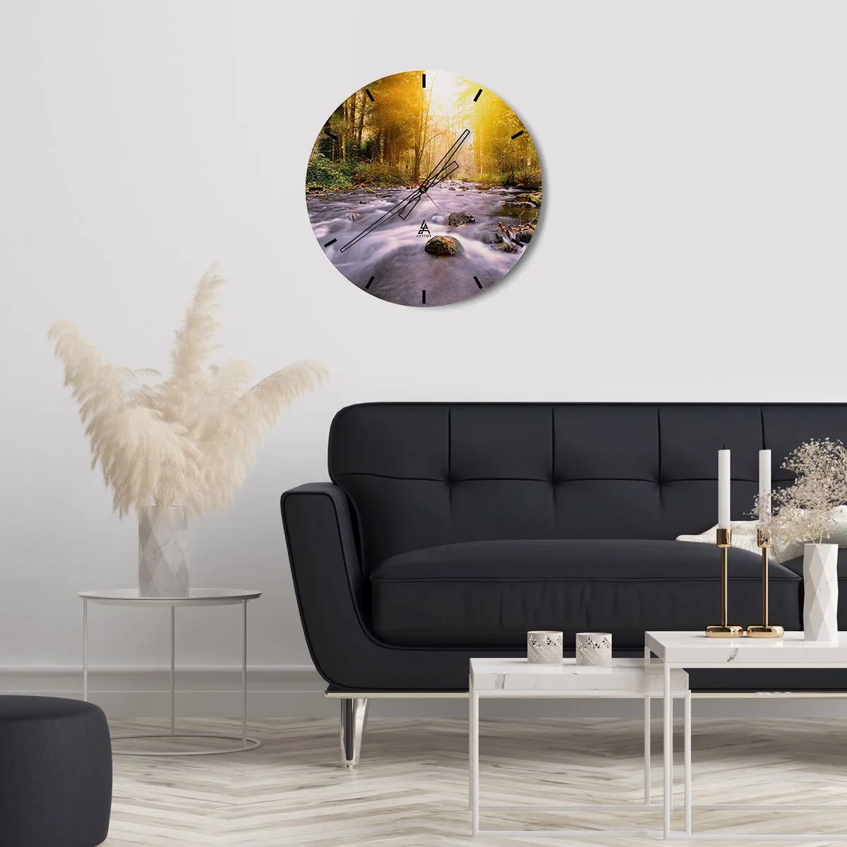 Vægur, Uret - Malachit i sølv- og guldfatning - 30x30 cm