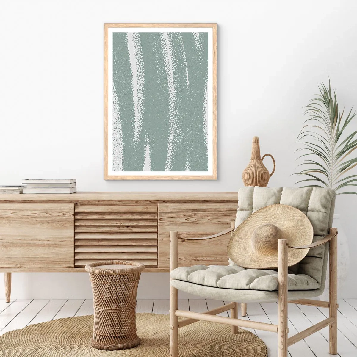 Plakat i ramme af lyst egetræ - Abstraktion i vinterstemning - 50x70 cm