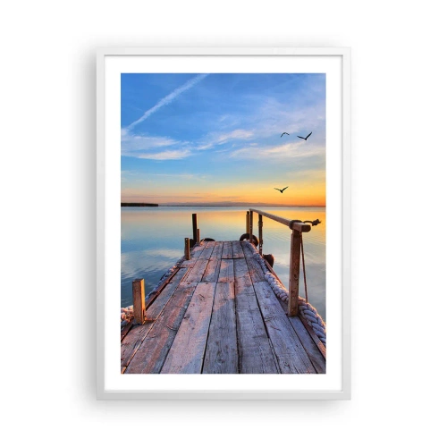 Plakat i hvid ramme - Går fremad mod solen - 50x70 cm