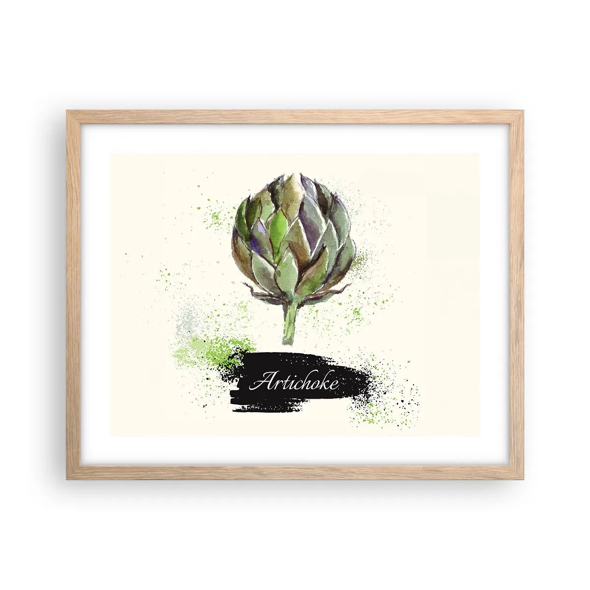 Plakat i ramme af lyst egetræ - Eviva grøntsager! - 50x40 cm