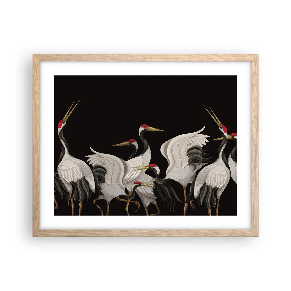 Plakat i ramme af lyst egetræ - Fugle anliggender - 50x40 cm