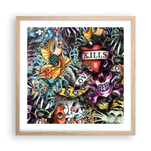 Plakat i ramme af lyst egetræ - En tatovørers drøm - 50x50 cm