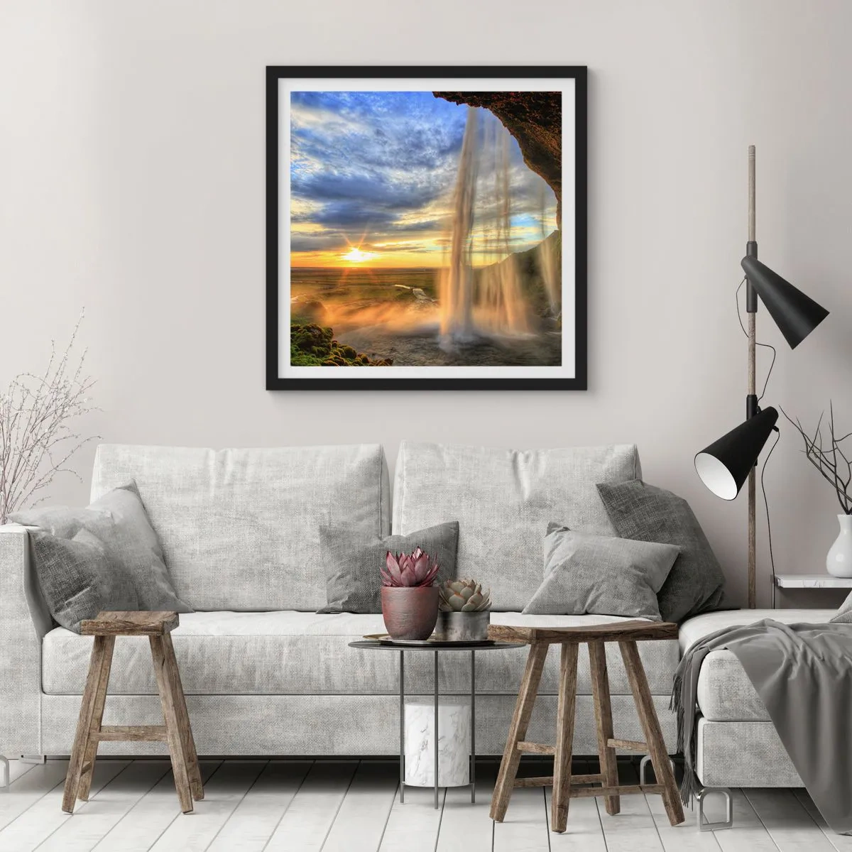 Plakat i sort ramme - Verden bag sløret af dråber - 50x50 cm