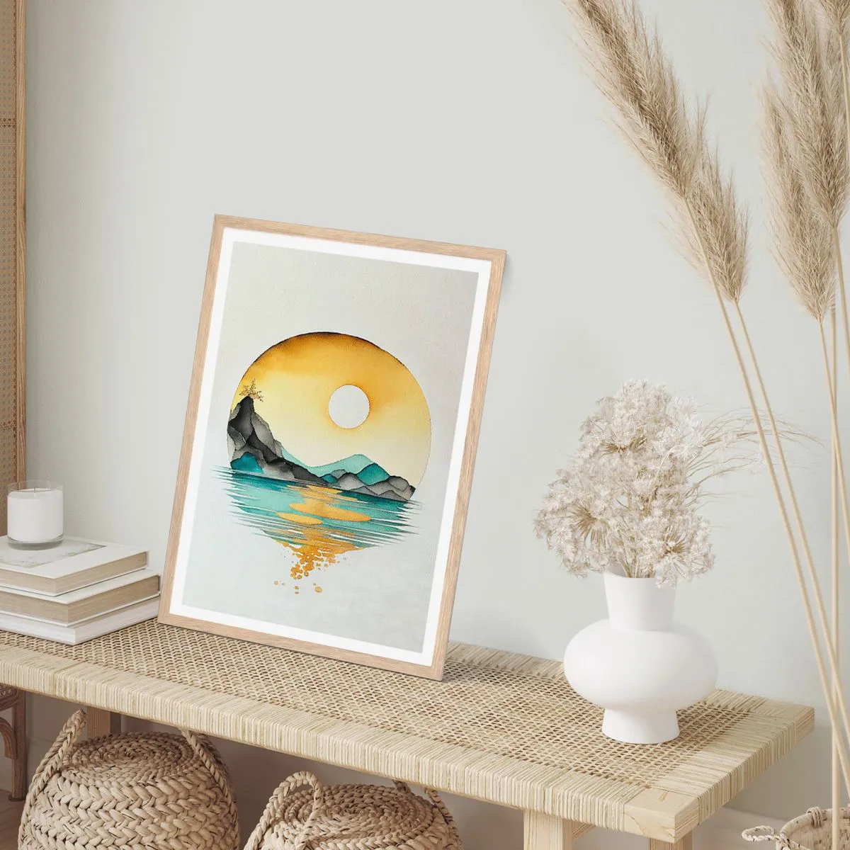 Plakat i ramme af lyst egetræ - I en cirkel af skønhed - 30x40 cm