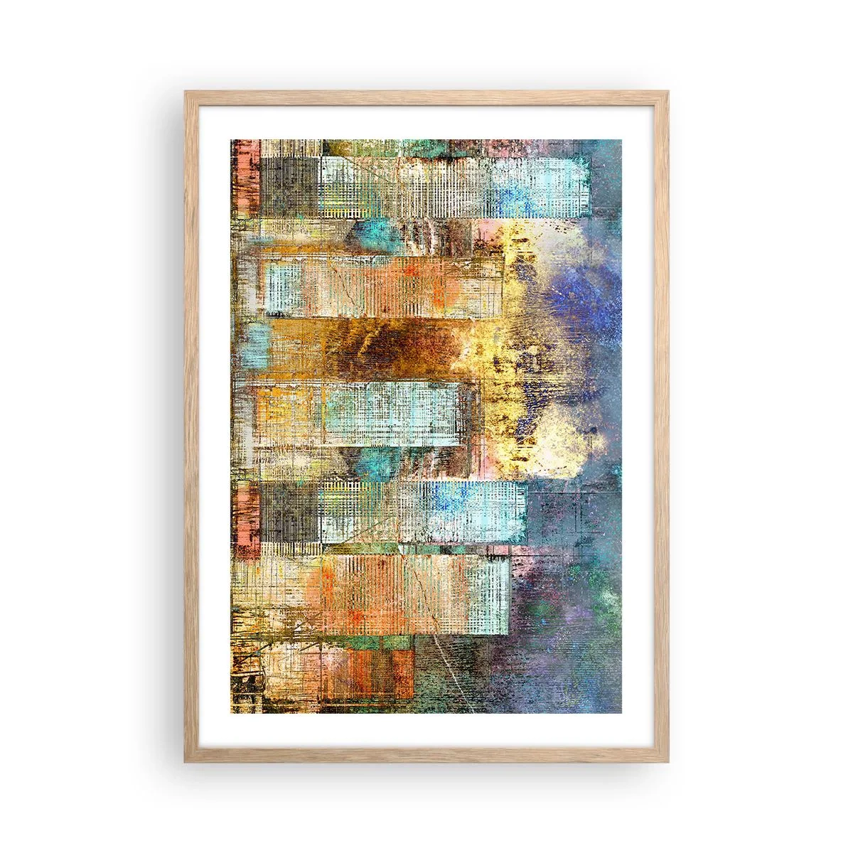 Plakat i ramme af lyst egetræ - Solrig metropol - 50x70 cm