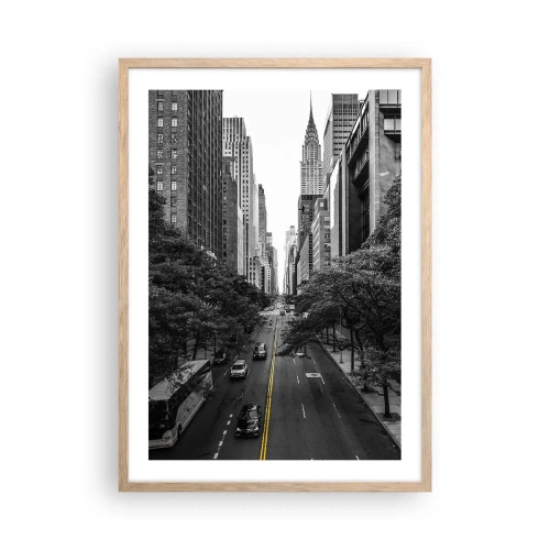 Plakat i ramme af lyst egetræ - New York morgen - 50x70 cm