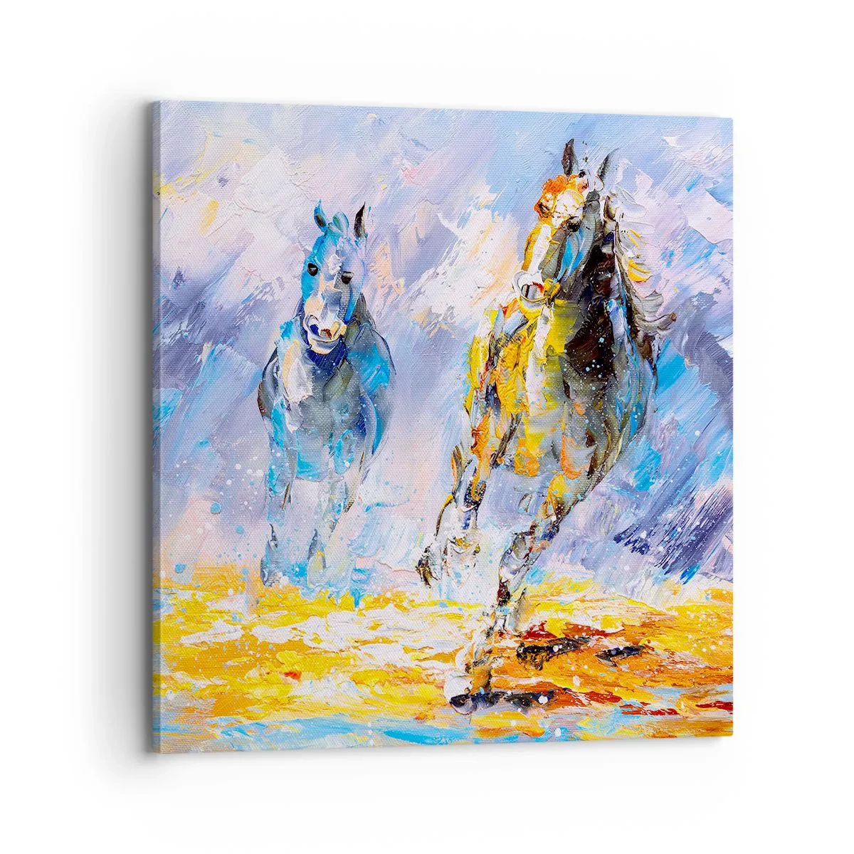 Lærredstryk - Billede på lærred - Galopperer gennem det blanke skær - 70x70 cm