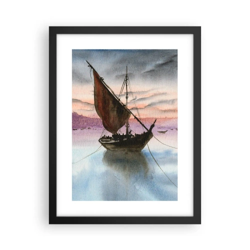 Plakat i sort ramme - Aften i havnen - 30x40 cm