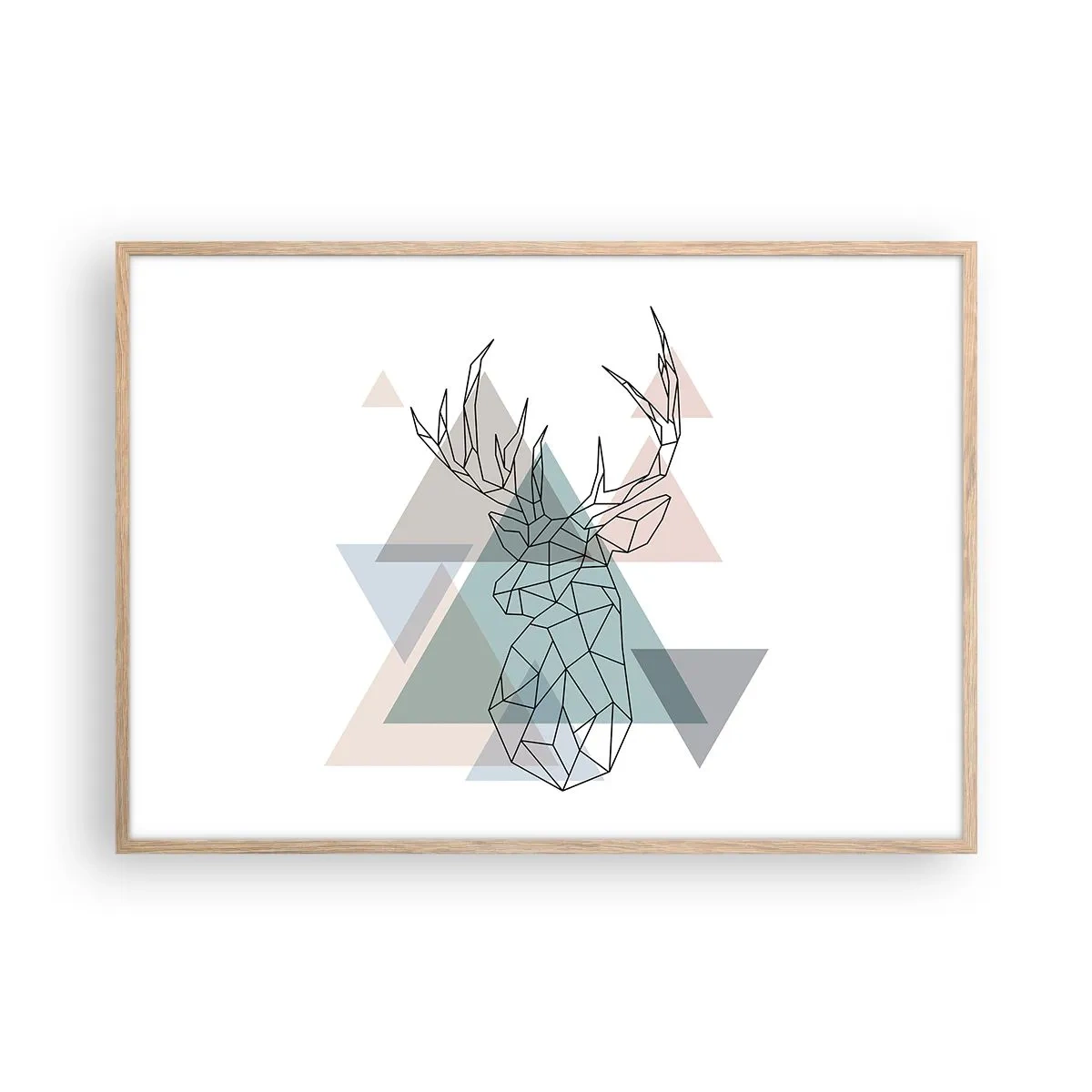 Plakat i ramme af lyst egetræ - I en geometrisk skov - 100x70 cm