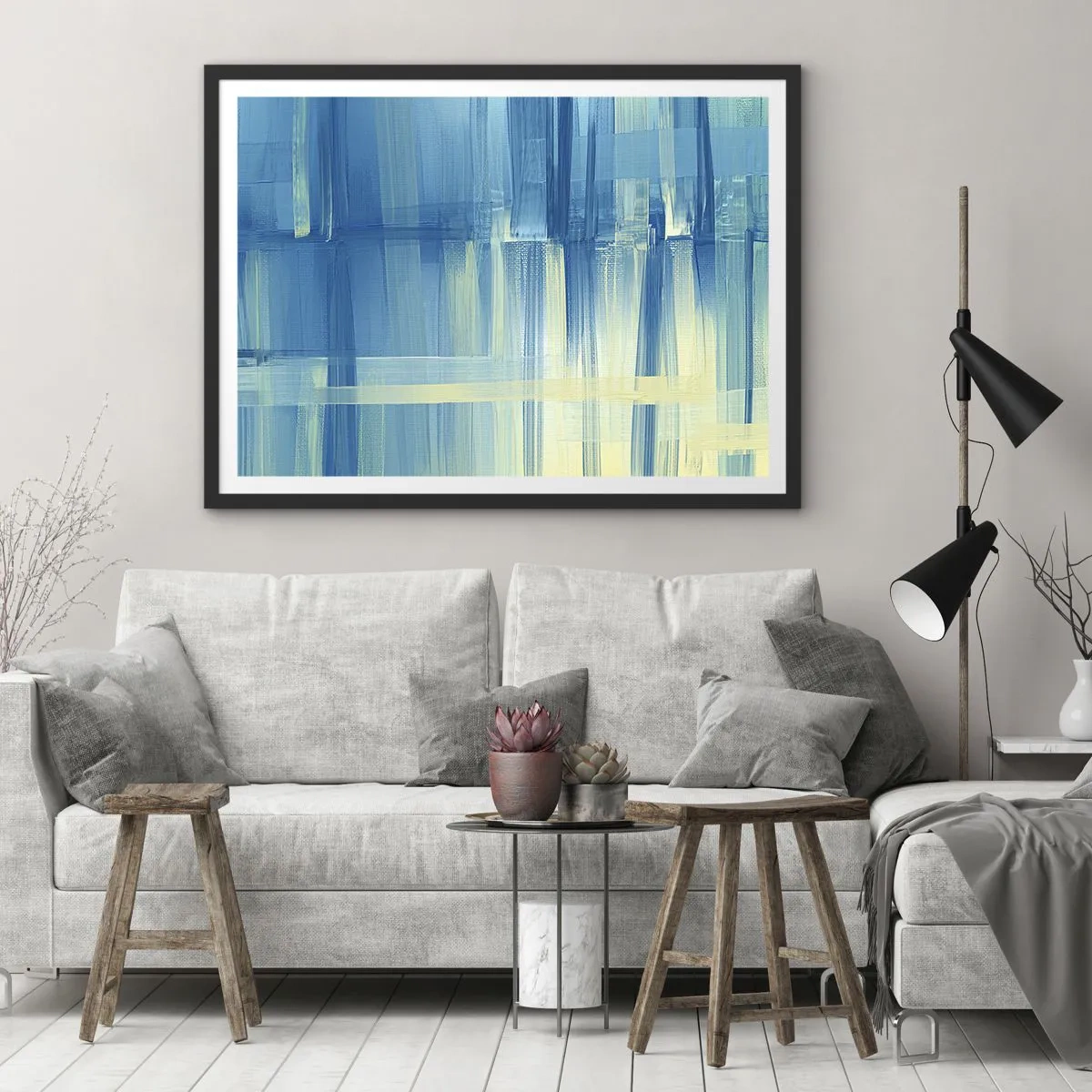 Plakat i sort ramme - Komposition i turkis - 100x70 cm