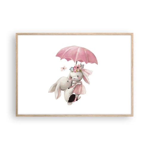 Plakat i ramme af lyst egetræ - Det er kærlighed - 100x70 cm