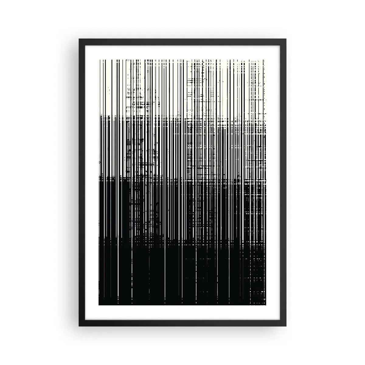 Plakat i sort ramme - Abstrakt komposition af sorte linjer på en hvid baggrund - 50x70cm - Bølger og vibrationer - Moderne vægdekoration til stue og soveværelse ARTTOR