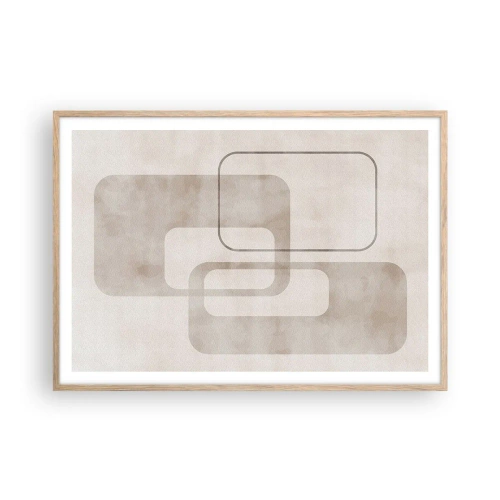 Plakat i ramme af lyst egetræ - Geometrisk fuga - 100x70 cm